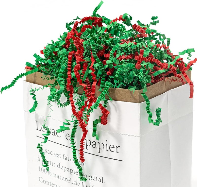 Mefleet 2 LB Crinkle Cut Paper Shred Filler Green & Red Crinkle Shredded Paper for Gift Box - Gift Basket Bag Filler - Grass Cushion Stuffing for Christmas Holiday Packaging Wrapping - Image 2